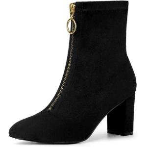 imageAllegra K Womens Front Zipper Chunky High Heel Ankle BootsBlack