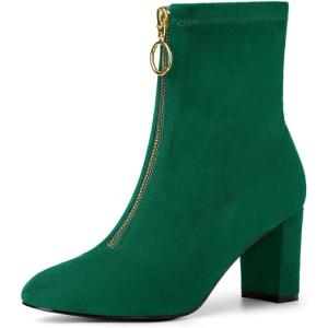 imageAllegra K Womens Front Zipper Chunky High Heel Ankle BootsEmerald Green