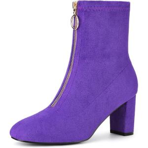 imageAllegra K Womens Front Zipper Chunky High Heel Ankle BootsPurple