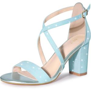 imageAllegra K Womens Glitter Crisscross Strap Block Heels SandalsLight Blue