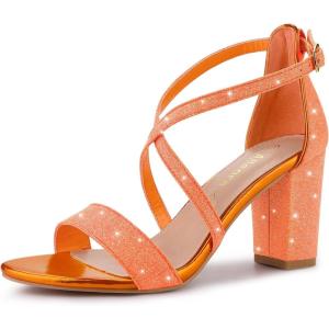 imageAllegra K Womens Glitter Crisscross Strap Block Heels SandalsOrange