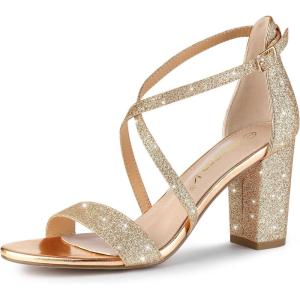 imageAllegra K Womens Glitter Crisscross Strap Block Heels SandalsRose Gold