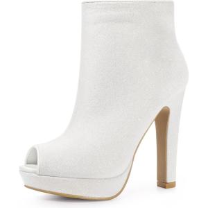 imageAllegra K Womens Glitter Platform Chunky Heeled Open Toe Heel Ankle BootsWhite