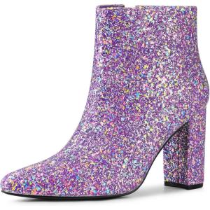 imageAllegra K Womens Glitter Pointed Toe Chunky Heel Ankle BootsPurple