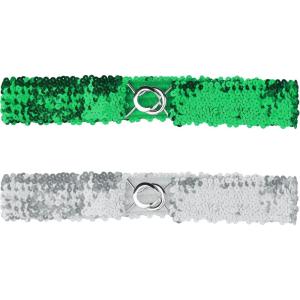 imageAllegra K Womens Glitter Skinny Stretchy Waist Belts Sequins Decor Elastic Belts for DressesGreen