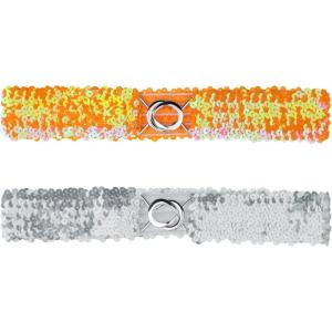 imageAllegra K Womens Glitter Skinny Stretchy Waist Belts Sequins Decor Elastic Belts for DressesOrange