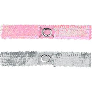 imageAllegra K Womens Glitter Skinny Stretchy Waist Belts Sequins Decor Elastic Belts for DressesPink