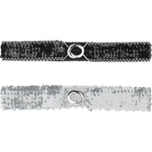 imageAllegra K Womens Glitter Skinny Stretchy Waist Belts Sequins Decor Elastic Belts for DressesSilver Side Black