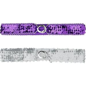 imageAllegra K Womens Glitter Skinny Stretchy Waist Belts Sequins Decor Elastic Belts for DressesSilver Side Purple