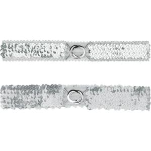 imageAllegra K Womens Glitter Skinny Stretchy Waist Belts Sequins Decor Elastic Belts for DressesSilver Side Silver