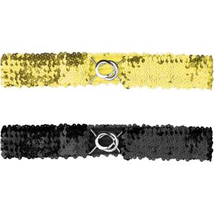 imageAllegra K Womens Glitter Skinny Stretchy Waist Belts Sequins Decor Slim Elastic Belts 2PCSGold