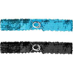 imageAllegra K Womens Glitter Skinny Stretchy Waist Belts Sequins Decor Slim Elastic Belts 2PCSLight Blue