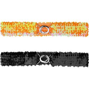imageAllegra K Womens Glitter Skinny Stretchy Waist Belts Sequins Decor Slim Elastic Belts 2PCSOrange
