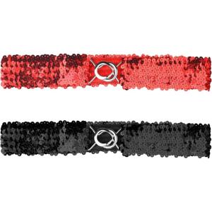 imageAllegra K Womens Glitter Skinny Stretchy Waist Belts Sequins Decor Slim Elastic Belts 2PCSRed