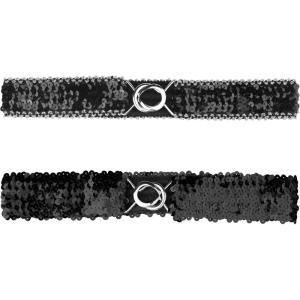 imageAllegra K Womens Glitter Skinny Stretchy Waist Belts Sequins Decor Slim Elastic Belts 2PCSSilver Side Black