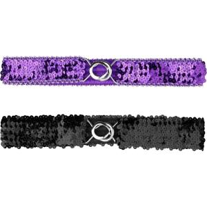 imageAllegra K Womens Glitter Skinny Stretchy Waist Belts Sequins Decor Slim Elastic Belts 2PCSSilver Side Purple