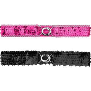 imageAllegra K Womens Glitter Skinny Stretchy Waist Belts Sequins Decor Slim Elastic Belts 2PCSSilver Side Rose Red