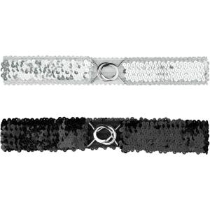 imageAllegra K Womens Glitter Skinny Stretchy Waist Belts Sequins Decor Slim Elastic Belts 2PCSSilver Side Silver