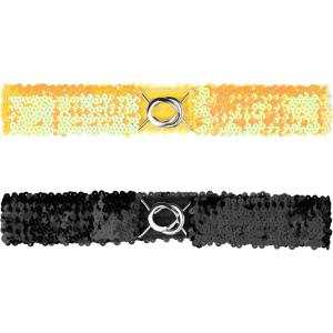 imageAllegra K Womens Glitter Skinny Stretchy Waist Belts Sequins Decor Slim Elastic Belts 2PCSYellow