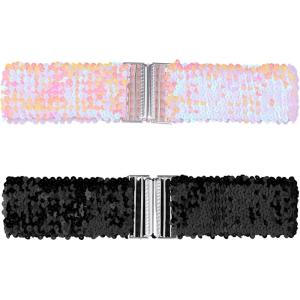 imageAllegra K Womens Glitter Stretchy Waist Belts Interlock Buckles Sequins Decor Wide Elastic Belts 2PCSColorful