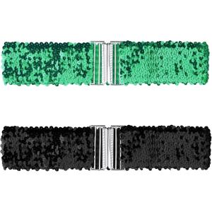 imageAllegra K Womens Glitter Stretchy Waist Belts Interlock Buckles Sequins Decor Wide Elastic Belts 2PCSGreen