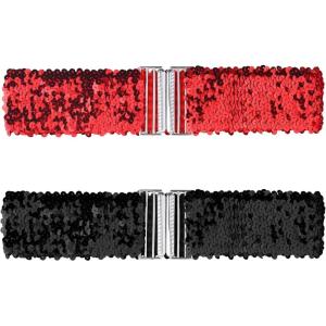 imageAllegra K Womens Glitter Stretchy Waist Belts Interlock Buckles Sequins Decor Wide Elastic Belts 2PCSRed