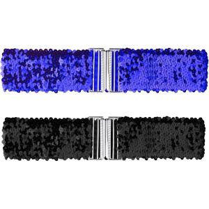 imageAllegra K Womens Glitter Stretchy Waist Belts Interlock Buckles Sequins Decor Wide Elastic Belts 2PCSRoyal Blue