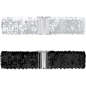 imageAllegra K Womens Glitter Stretchy Waist Belts Interlock Buckles Sequins Decor Wide Elastic Belts 2PCSSilver
