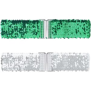 imageAllegra K Womens Glitter Wide Waist Belts Interlock Buckles Sequins Decor Stretchy Belts 2PCSGreen