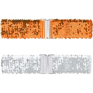 imageAllegra K Womens Glitter Wide Waist Belts Interlock Buckles Sequins Decor Stretchy Belts 2PCSOrange