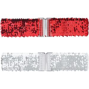imageAllegra K Womens Glitter Wide Waist Belts Interlock Buckles Sequins Decor Stretchy Belts 2PCSRed