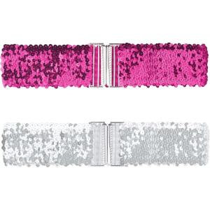 imageAllegra K Womens Glitter Wide Waist Belts Interlock Buckles Sequins Decor Stretchy Belts 2PCSRose Red