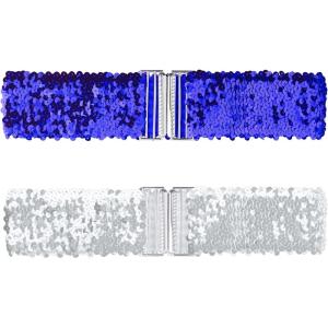 imageAllegra K Womens Glitter Wide Waist Belts Interlock Buckles Sequins Decor Stretchy Belts 2PCSRoyal Blue