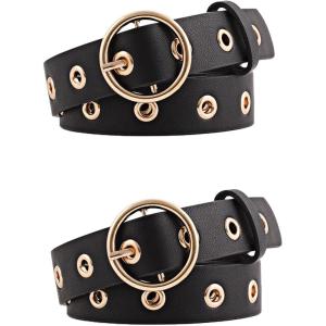 imageAllegra K Womens Grommet Belt Faux Leather Single Pin Buckle Punk Belts for Jeans PantsBlack  Black