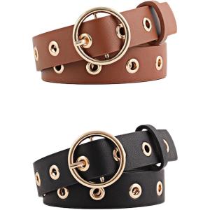 imageAllegra K Womens Grommet Belt Faux Leather Single Pin Buckle Punk Belts for Jeans PantsBlack  Camel