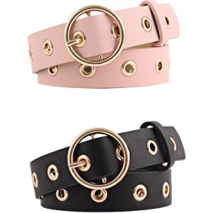imageAllegra K Womens Grommet Belt Faux Leather Single Pin Buckle Punk Belts for Jeans PantsBlack  Pink