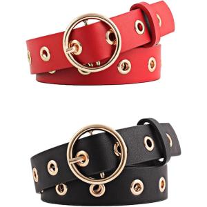imageAllegra K Womens Grommet Belt Faux Leather Single Pin Buckle Punk Belts for Jeans PantsBlack  Red