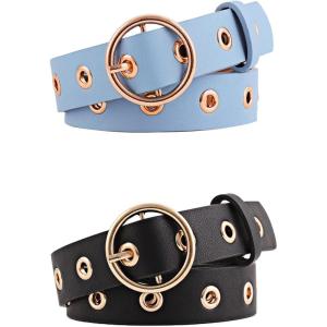 imageAllegra K Womens Grommet Belt Faux Leather Single Pin Buckle Punk Belts for Jeans PantsBlack  Sky Blue