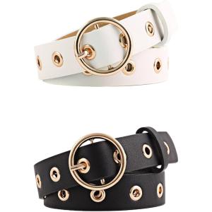 imageAllegra K Womens Grommet Belt Faux Leather Single Pin Buckle Punk Belts for Jeans PantsBlack  White