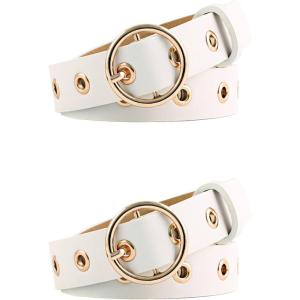 imageAllegra K Womens Grommet Belt Faux Leather Single Pin Buckle Punk Belts for Jeans PantsWhite  White