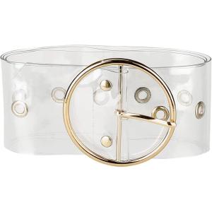 imageAllegra K Womens Grommet Clear Wide Waist Belts for Dresses Transparent Belts Pin BuckleGold Round Buckle