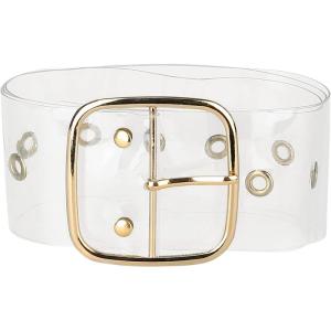 imageAllegra K Womens Grommet Clear Wide Waist Belts for Dresses Transparent Belts Pin BuckleGold Square Buckle