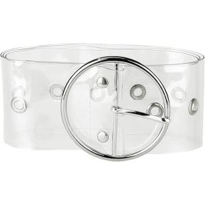 imageAllegra K Womens Grommet Clear Wide Waist Belts for Dresses Transparent Belts Pin BuckleSilver Round Buckle