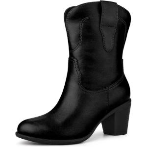 imageAllegra K Womens Mid Calf Memory Round Toe Block Heel Western BootsBlack