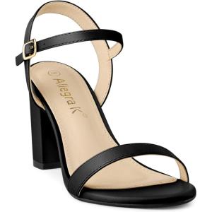 imageAllegra K Womens Open Toe Slingback Heels Ankle Strap High Block Heel SandalsBlack