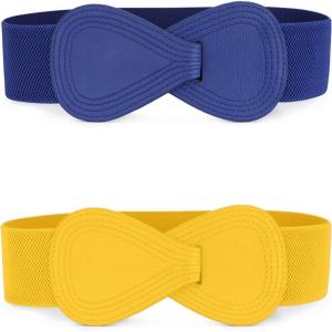 imageAllegra K Womens Plus Size Elastic Waist Belt Interlock 8shaped Faux Leather Stretchy Dress BeltsYellow  Blue