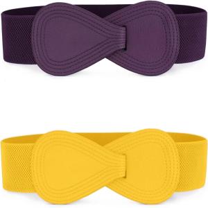 imageAllegra K Womens Plus Size Elastic Waist Belt Interlock 8shaped Faux Leather Stretchy Dress BeltsYellow  Purple