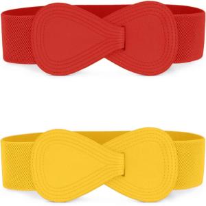 imageAllegra K Womens Plus Size Elastic Waist Belt Interlock 8shaped Faux Leather Stretchy Dress BeltsYellow  Red