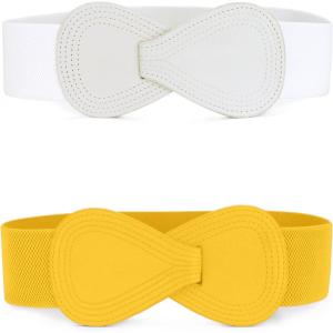 imageAllegra K Womens Plus Size Elastic Waist Belt Interlock 8shaped Faux Leather Stretchy Dress BeltsYellow  White
