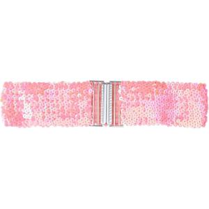 imageAllegra K Womens Plus Size Stretchy Waist Belts Metal Interlock Buckles Sequins Decor Belts for DressesPink